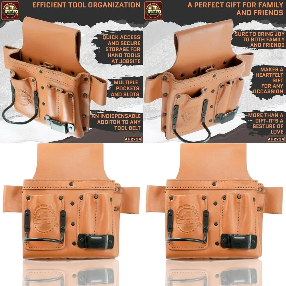 

Профессиональная кожаная сумка для инструментов с держателем для молотка и стальной рулеткой, прочная многофункциональная сумка для рабочих