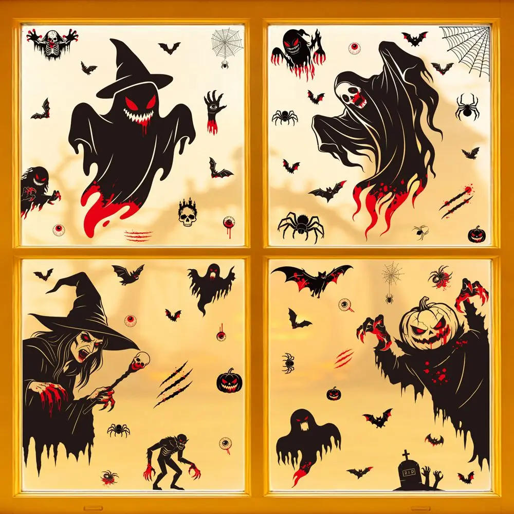 Halloween Devil decorat glass Stickers  Grim reaper Glass Window Living Room Home Decoration Wallpaper Art Removable