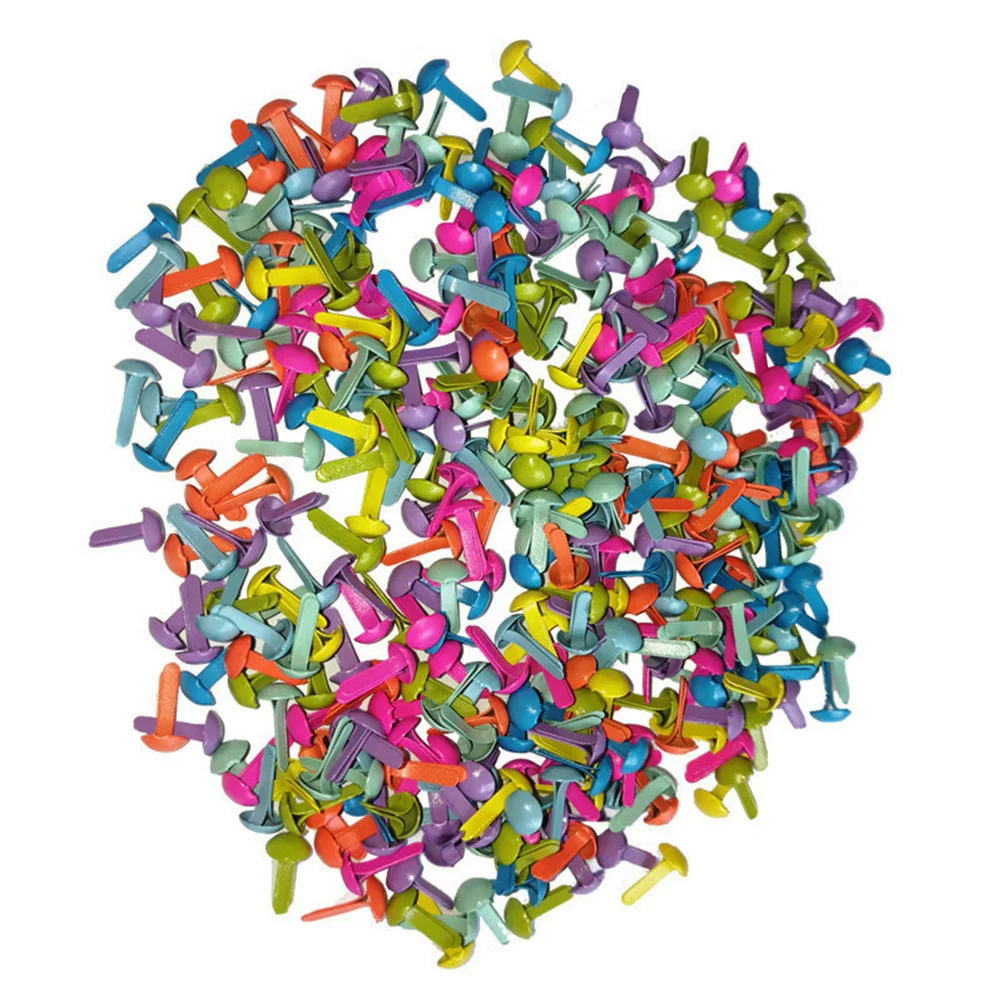 100Pcs Mini Random Color Two-Legged Horn Nails Split Design Scrapbooking Paper Craft Stamping DIY Kids Handmade