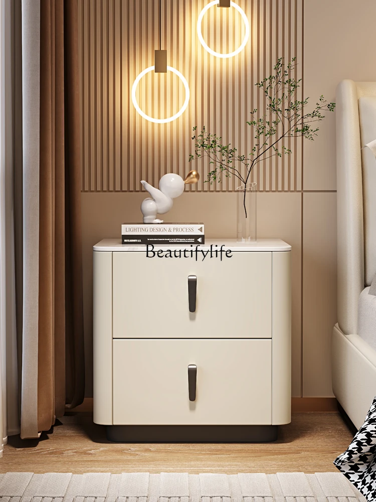 

White modern simple light luxury high-end bedside table Nordic small apartment paint minimalist storage cabinet