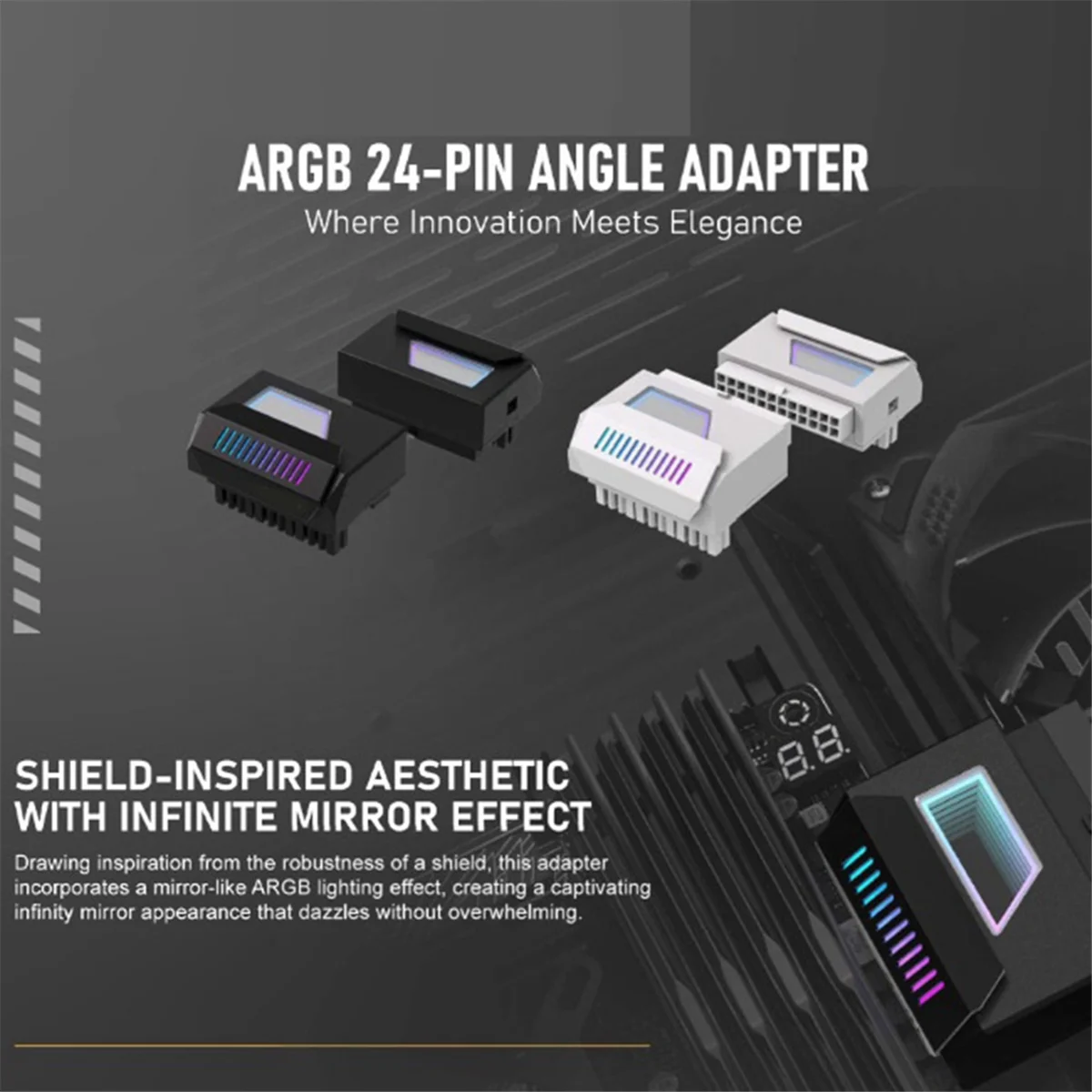 A24UATX 24Pin Adapter 180 Degree ARGB Adapter 5V Synchronization for Desktop PC Motherboard DIY Computer Accessories Black