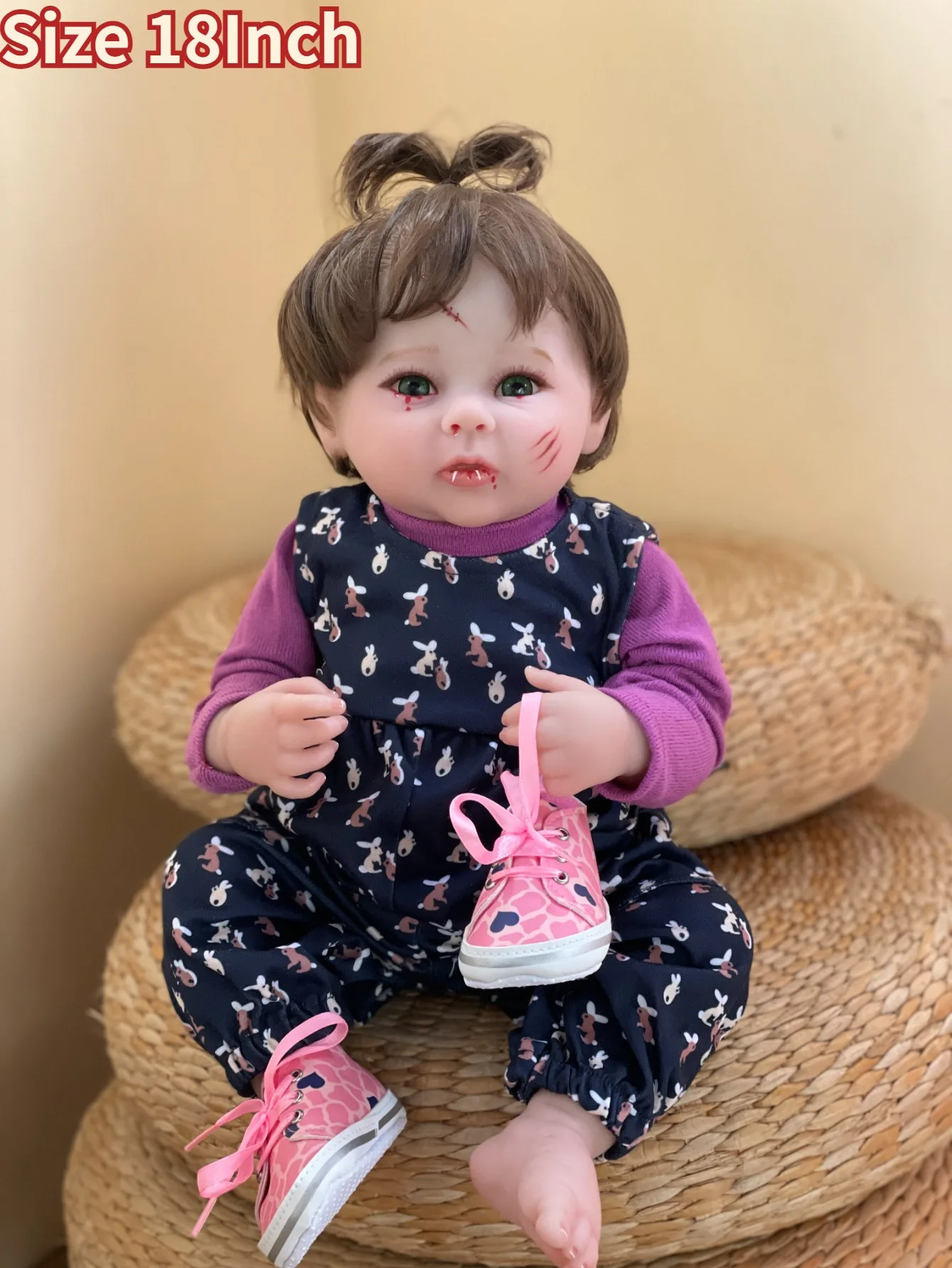 Bebé niña Reborn con pelo enraizado a mano, muñeca realista de tacto suave, regalos de Navidad, 18 pulgadas