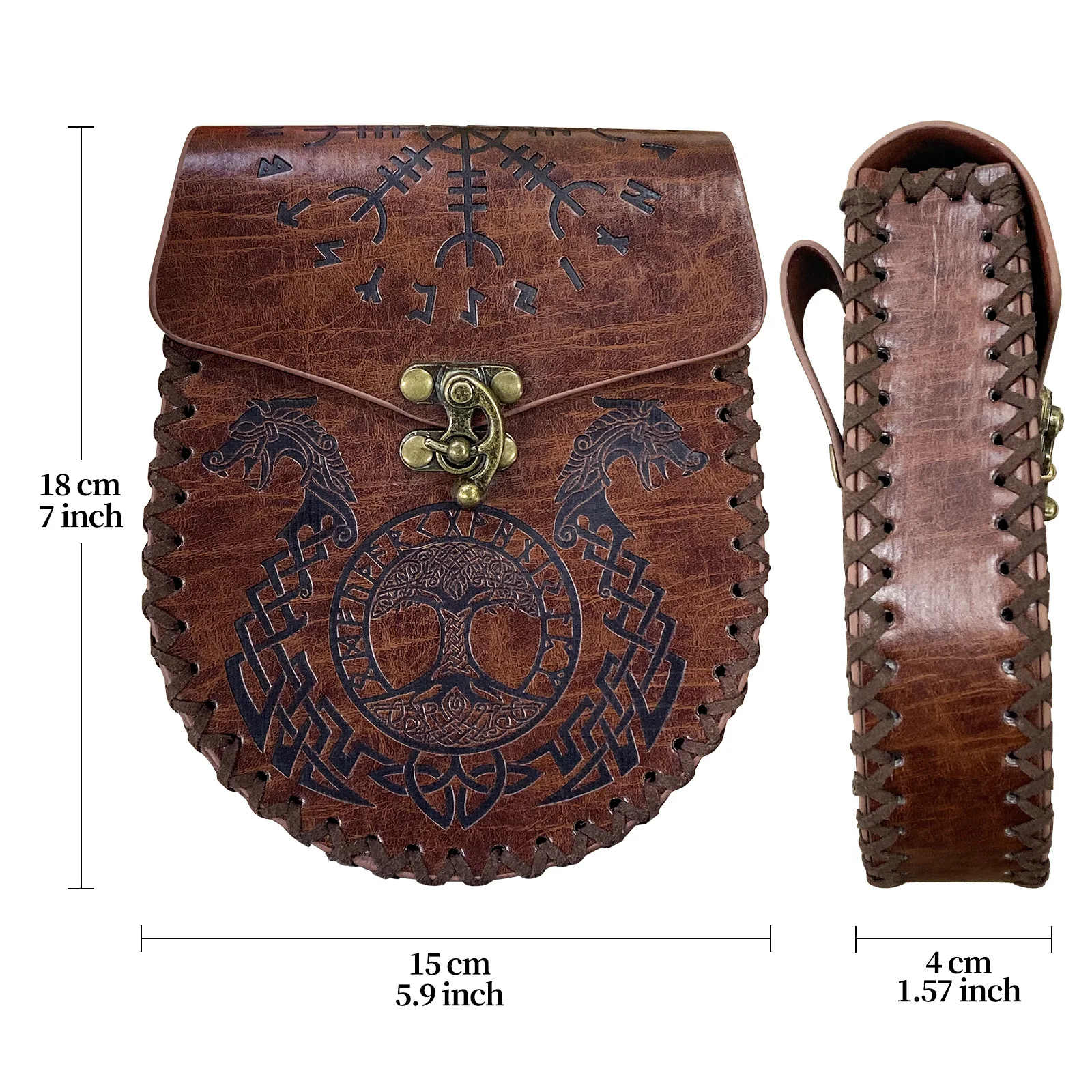 Bolsa de cordão em couro vintage medieval para homens e mulheres, bolsa de dinheiro, acessório, porta-moedas viking