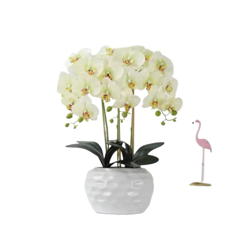 

Gold vase white artificial orchid gold pot flower arrangement white flower