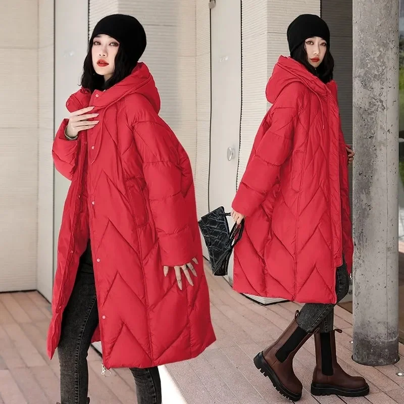 Übergroße verdickte Daunen-Baumwolljacke für Damen, Winter, neuer Retro-Kapuzenmantel im chinesischen Stil, weibliche Baumwolle, warmer Parker-Mantel