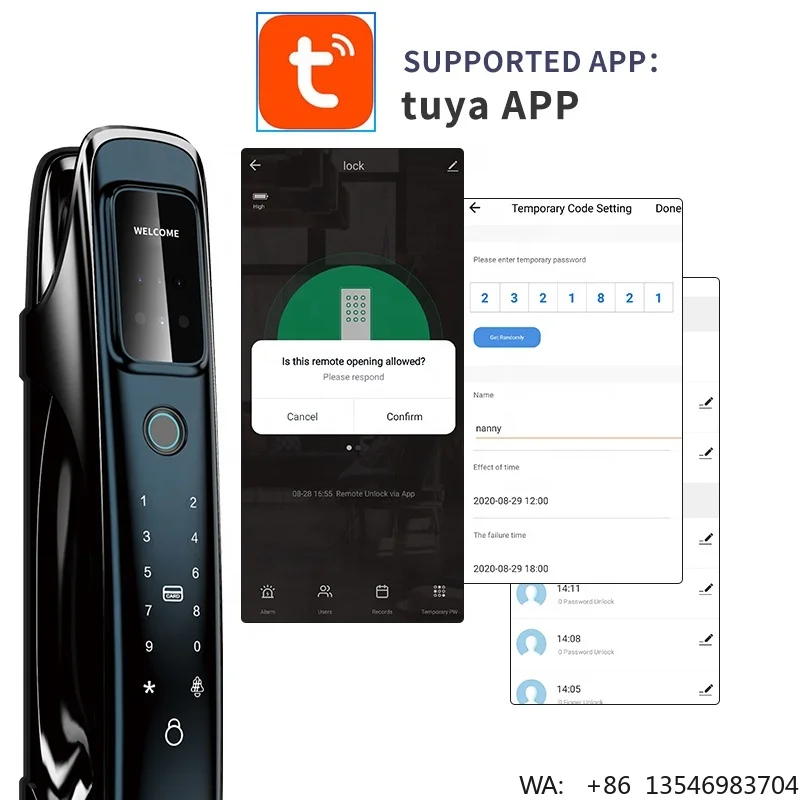 

OEM Manufacture Digital Locks Wifi Door Tuya Face Recognition Fingerprint Camera Keyless Smart Door Lock