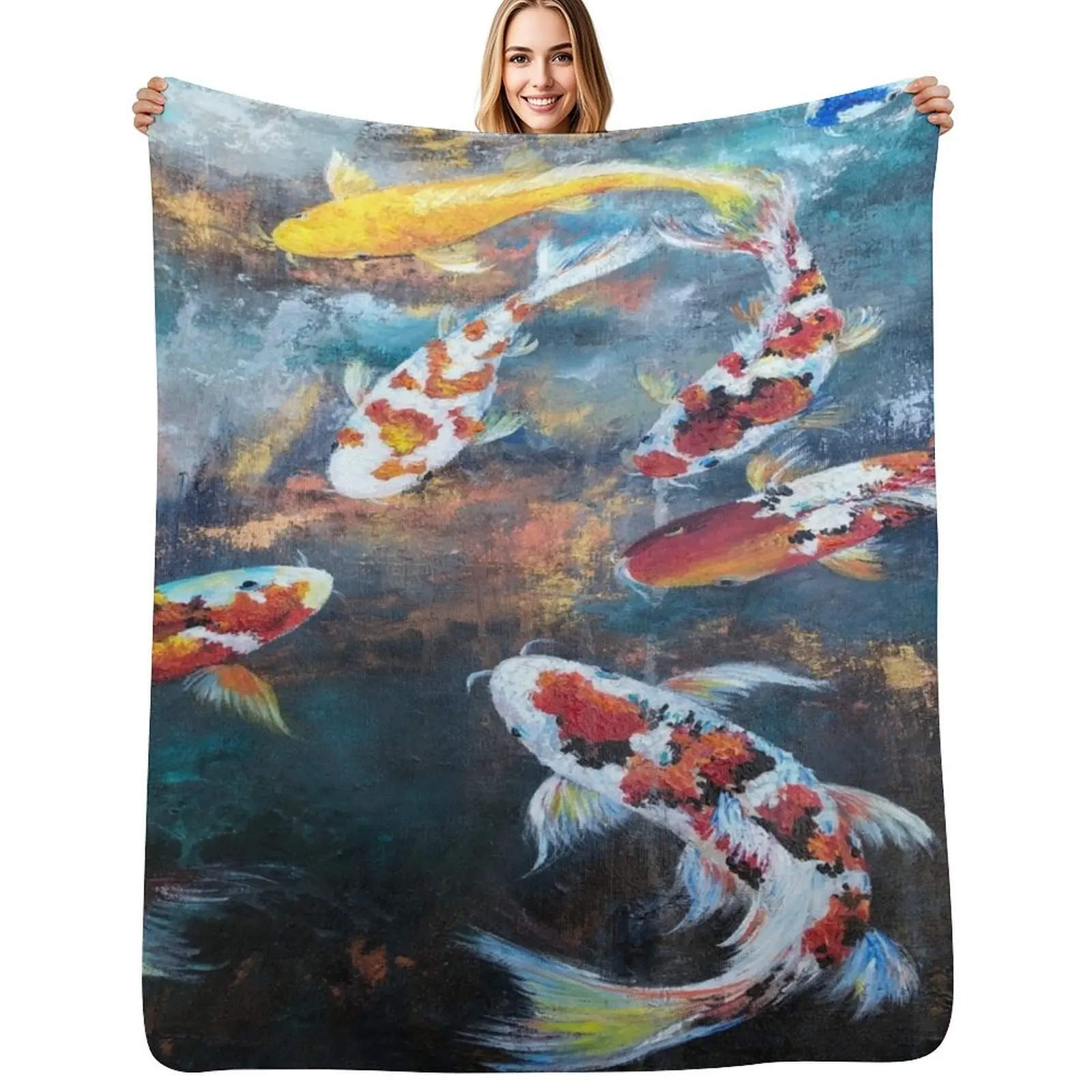 Koi fish Throw Blanket Soft Warm Blanket Gift for Grandparents