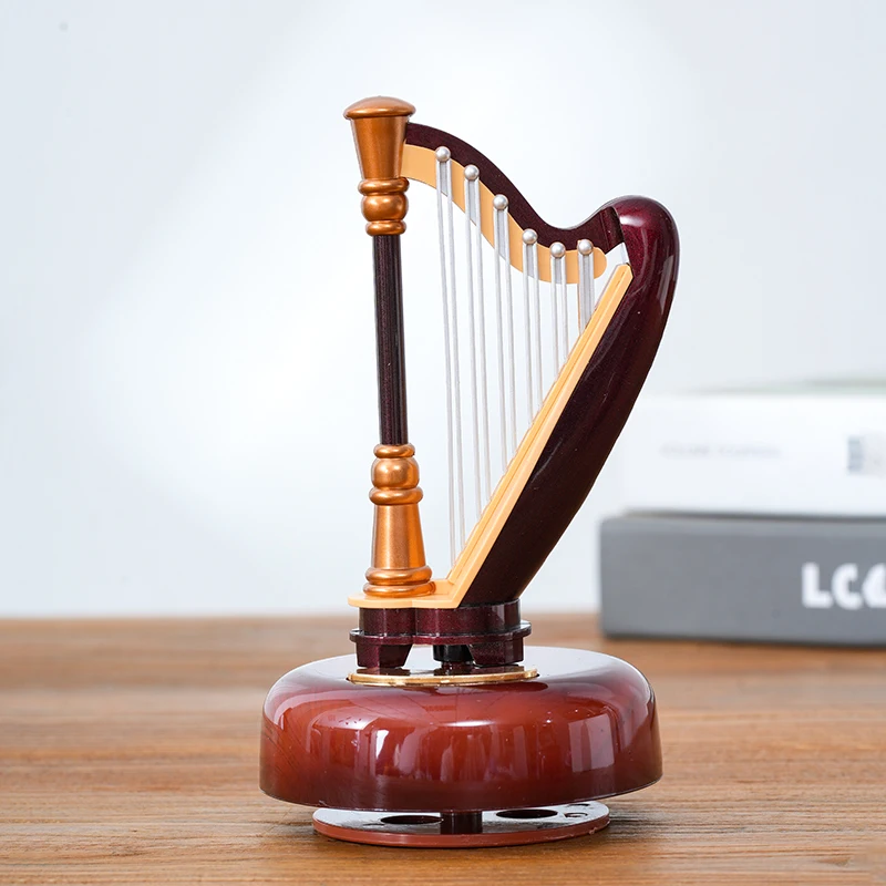Mini Harp Music Box Ruan Musical Box Classical Art Decor Rotating Music Box Home Crafts No Battery Desktop Decor Birthday Gifts