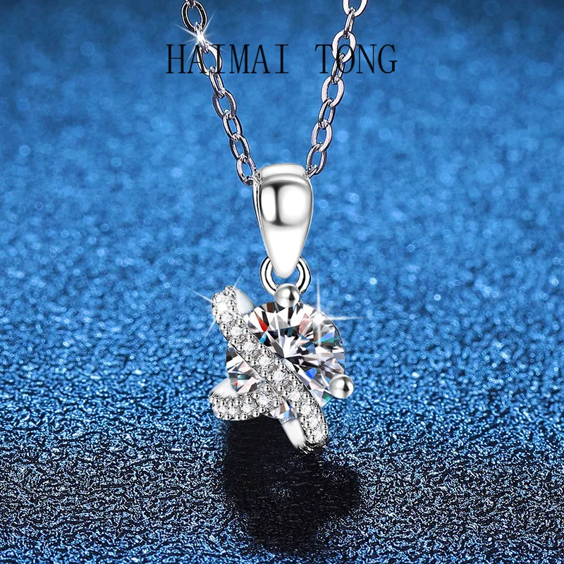 

HAIMAITONG PT950 Platinum Cross-border Necklace Moissanite Pendant Korean Version Cosmos Star Clavicle Chain D Color Moissanite