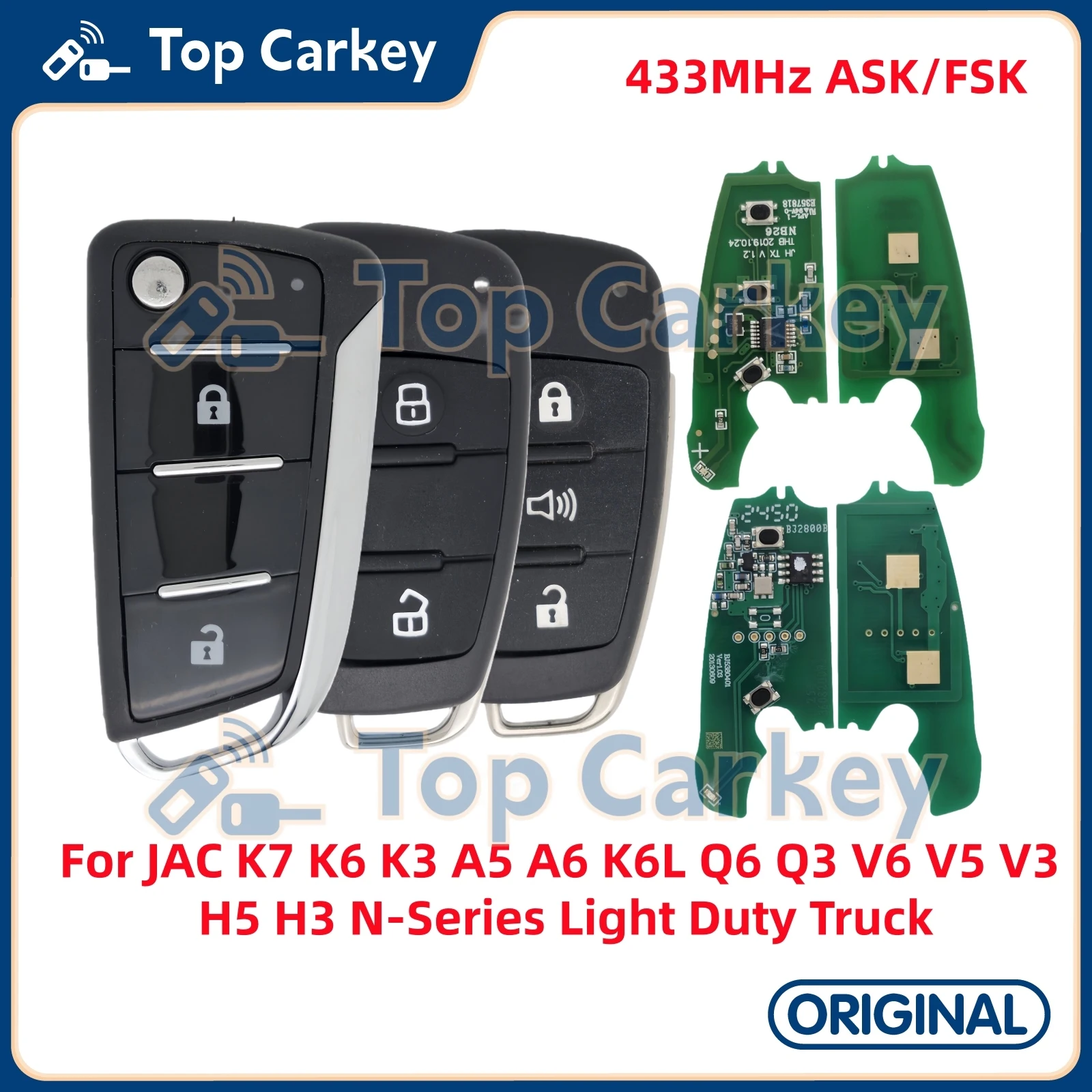 

TopCarkey Original Flip Key Fob Without Chip 433MHz for JAC K7 K6 K3 A5 A6 K6L Q6 Q3 V6 V5 V3 H5 H3 N-Series Light Duty Truck