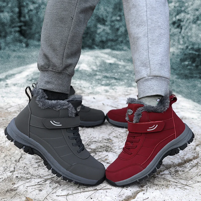 Boots Men\'s Women Slip On Winter Shoes For Men Waterproof Ankle Boots Winter Boots Male Snow Botines 2023 Black Botas Femininas