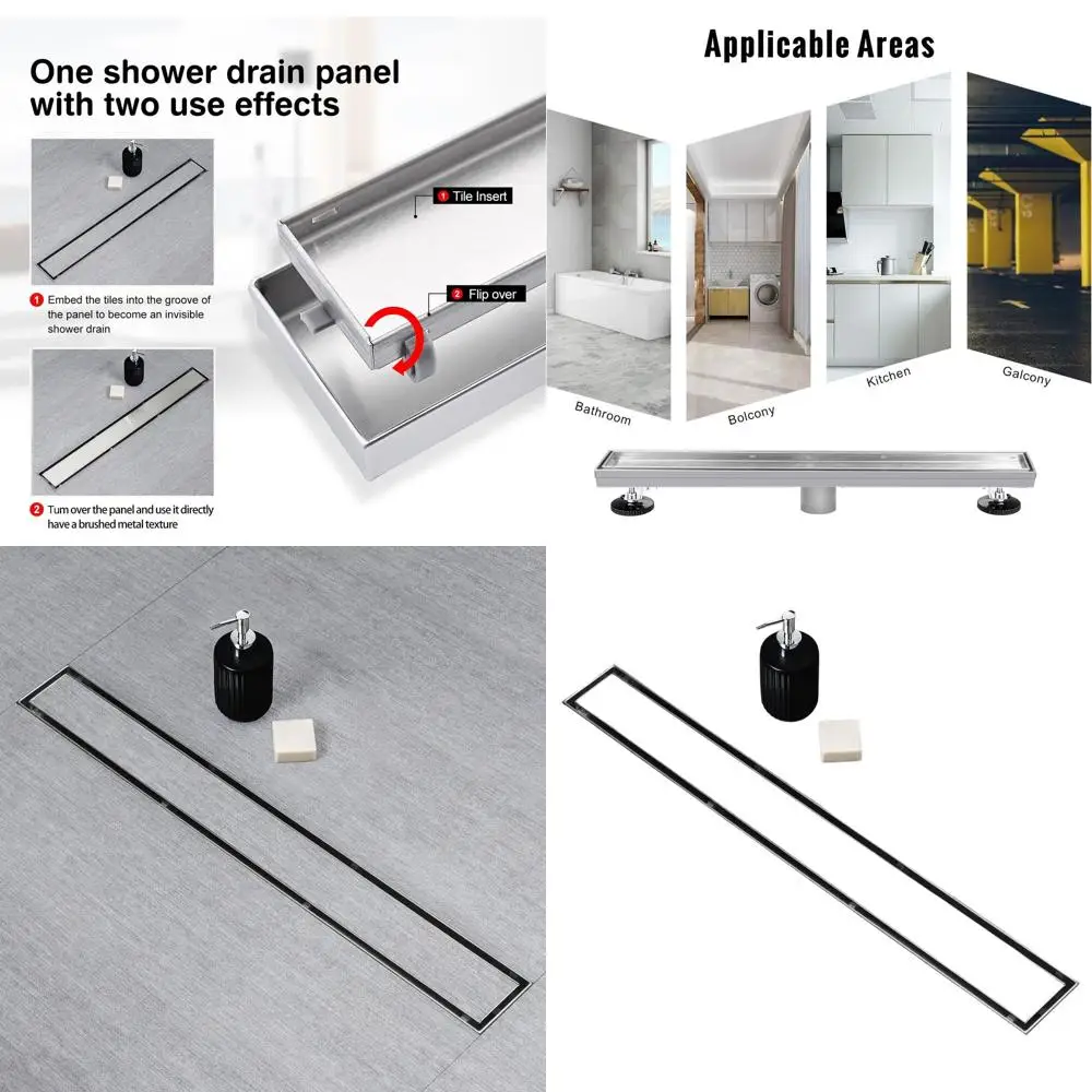 

28 2-in-1 Brushed Stainless Steel Linear Shower Drain with Tile Insert and Hair Catcher