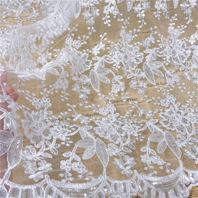 

SU bridal lace fabric wedding gown dress lace wedding fabric ivory lace 130cm width sell by 5 yards