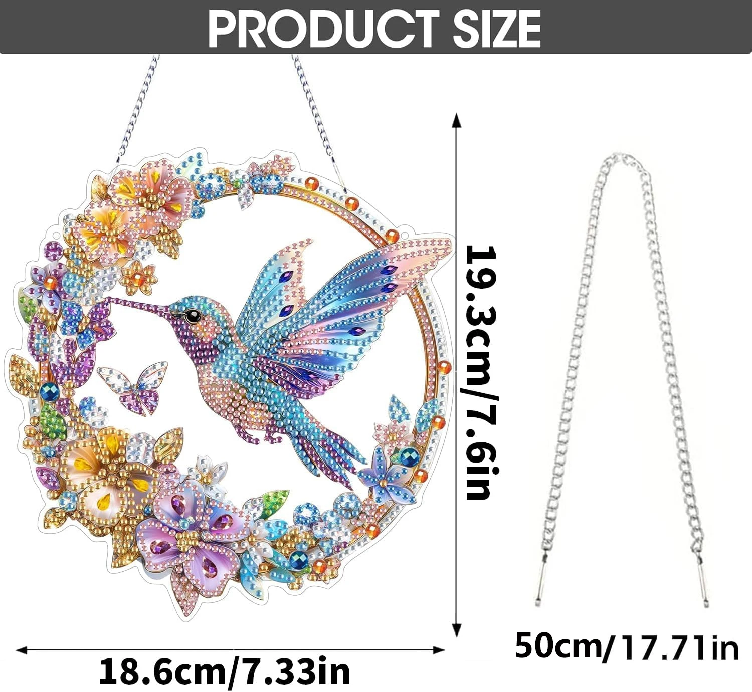 Flaches Acryl-DIY-Diamantmalerei-Set, Kolibri-Muster, funkelnde Kristallkunst zur Heimdekoration, geeignet für Gärten. – Detail 6