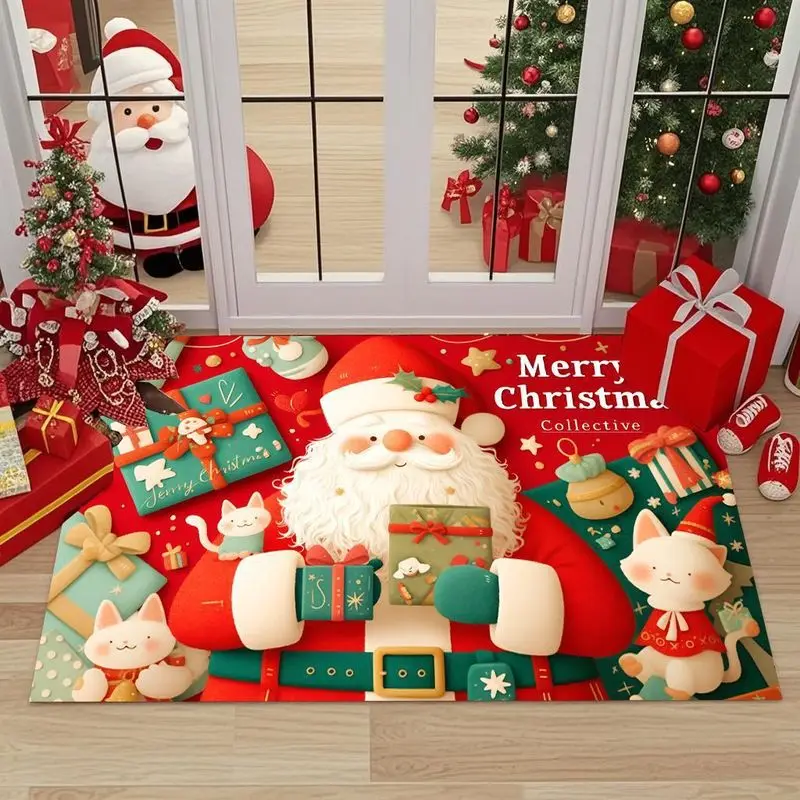 VIKAMA Merry Christmas Happy New Year Doormat Non Slip Soft Washable Holiday Floor Mat For Front Door Entrance Home Decor