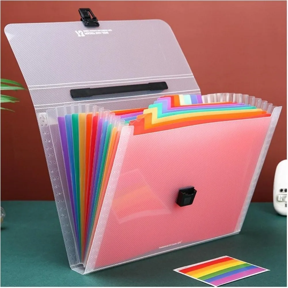 Expanding Files Folder 13 Pockets A4 Rainbow Accordion File Organizer Index Handle File High Capacity Expanding Document Folder