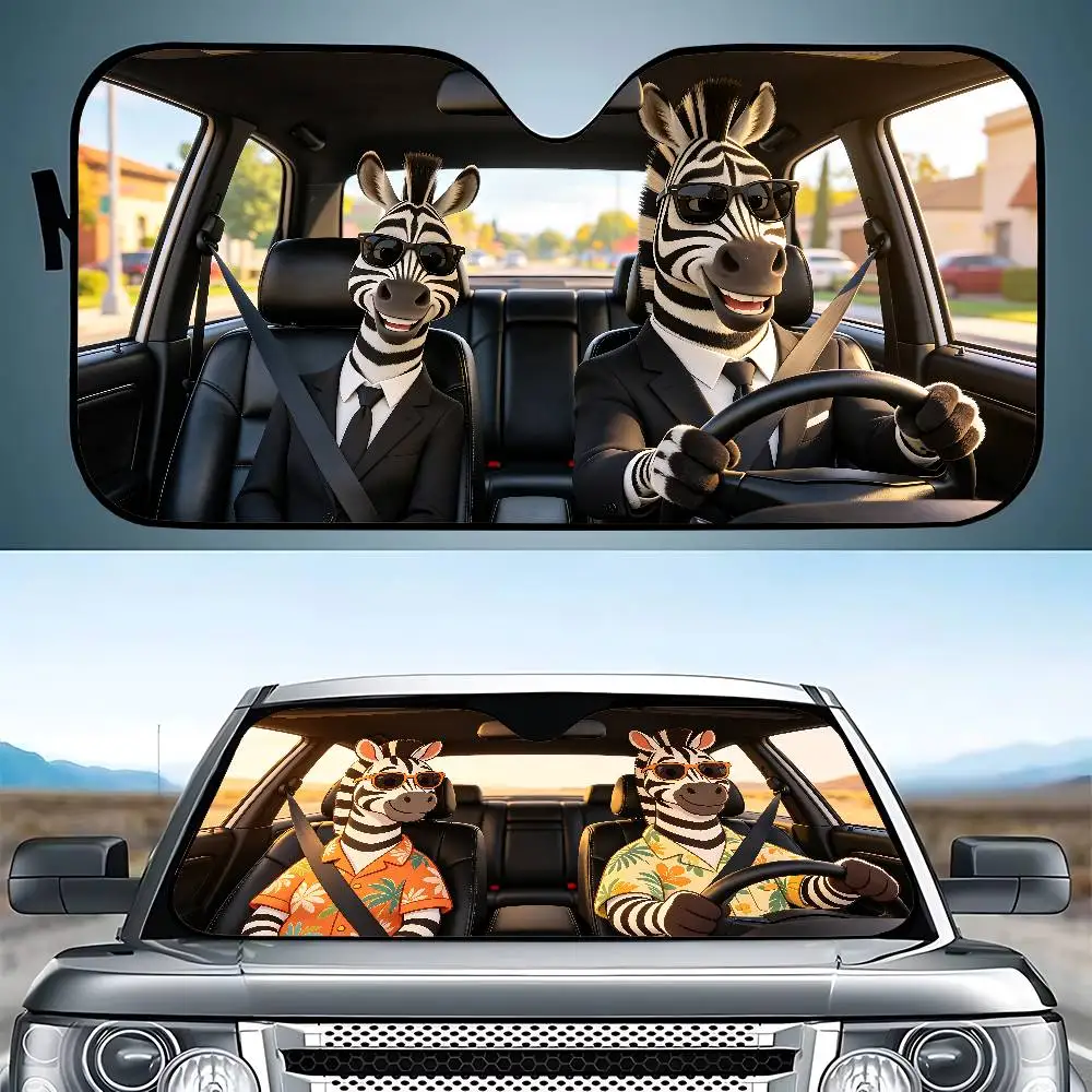 Zebra Drive Car SunShade Windshield Funny Sun Shade Foldable UV Ray Sun Visor Protector Sunshade For Front Window