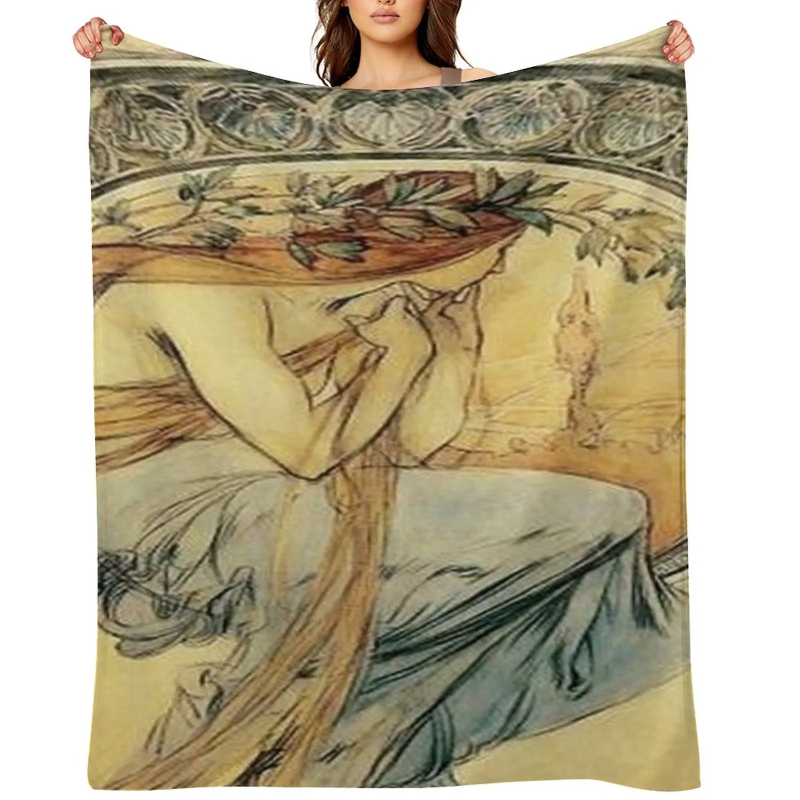 

Alphonse Mucha Vintage Art Throw Blanket Thin Luxury St Hairy Decorative Beds Blankets
