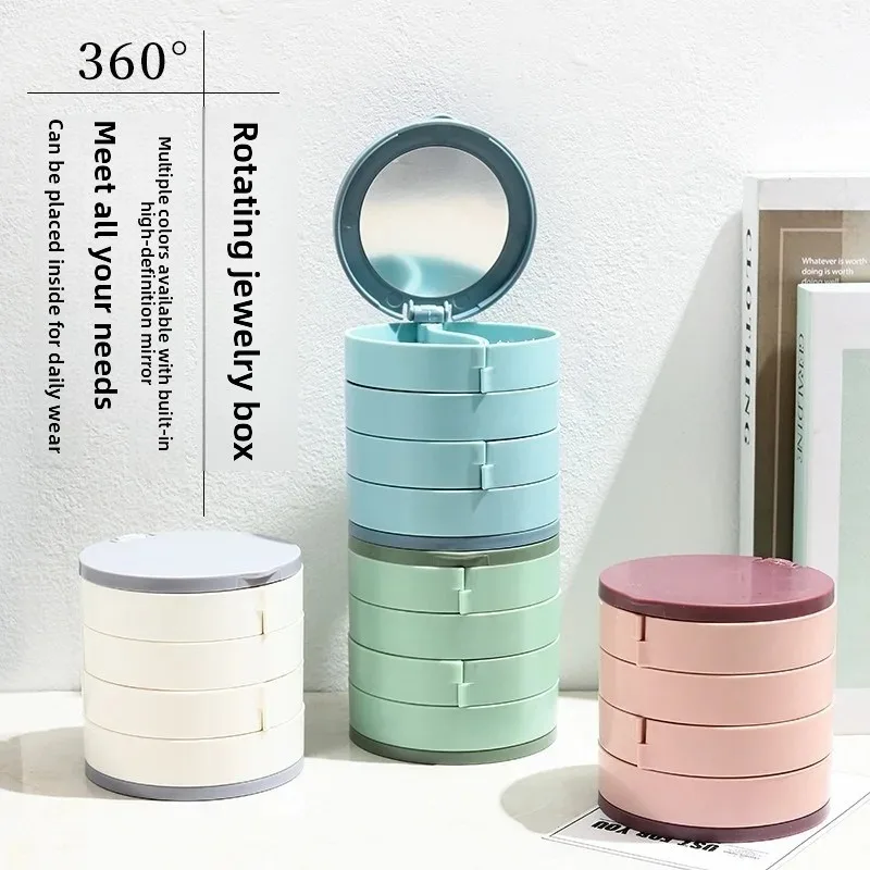 

Элитная вращающаяся шкатулка для украшений, пылезащитная, с зеркалом, портативная, вместительная, для хранения ожерелий, серег и колец.
