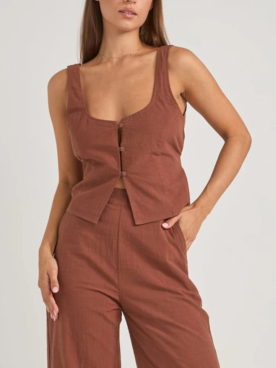 Camisole courte en dentelle à carreaux pour femmes, encolure dégagée, bouton, coupe couvertes, précieux, chic, Streetwear, Y2K, été