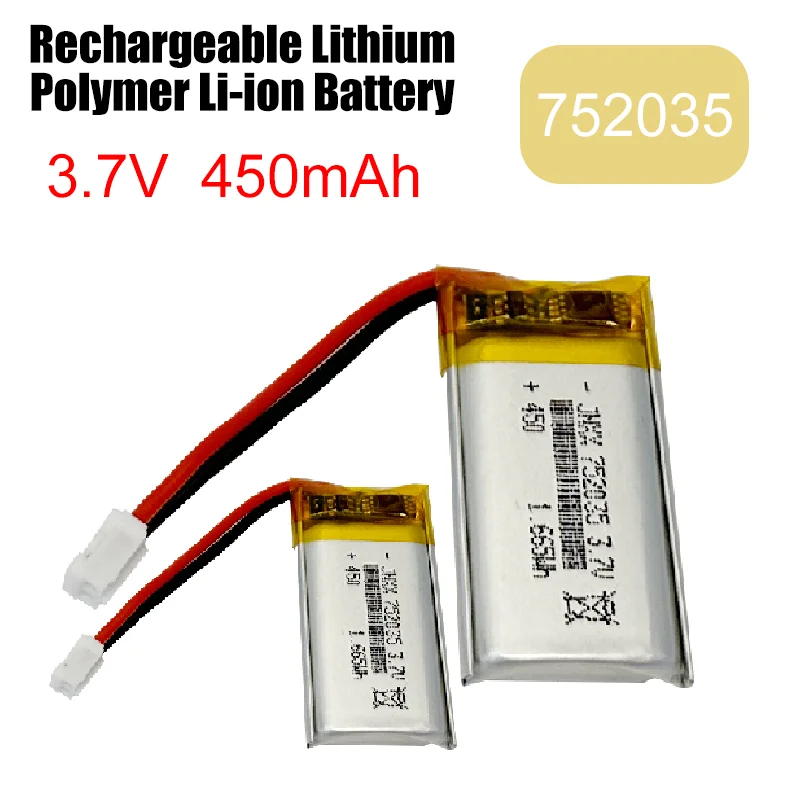 

1-12PCS 450 mAh 3.7 V 752035 Rechargeable Polymer Battery Remote Control FX620 FX820 FX820 SU57 MIGE57 Battery RC UAV Battery