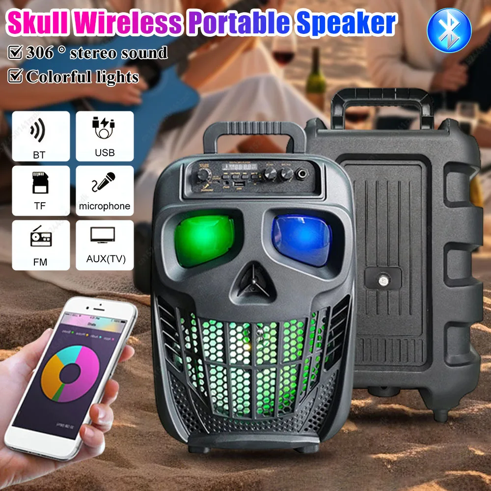 

1500 мАч Череп Bluetooth 5,0 динамик звуковая коробка высокой мощности Bluetooth колонки USB TF карта AUX ручные звуковые сабвуферы для Хэллоуина