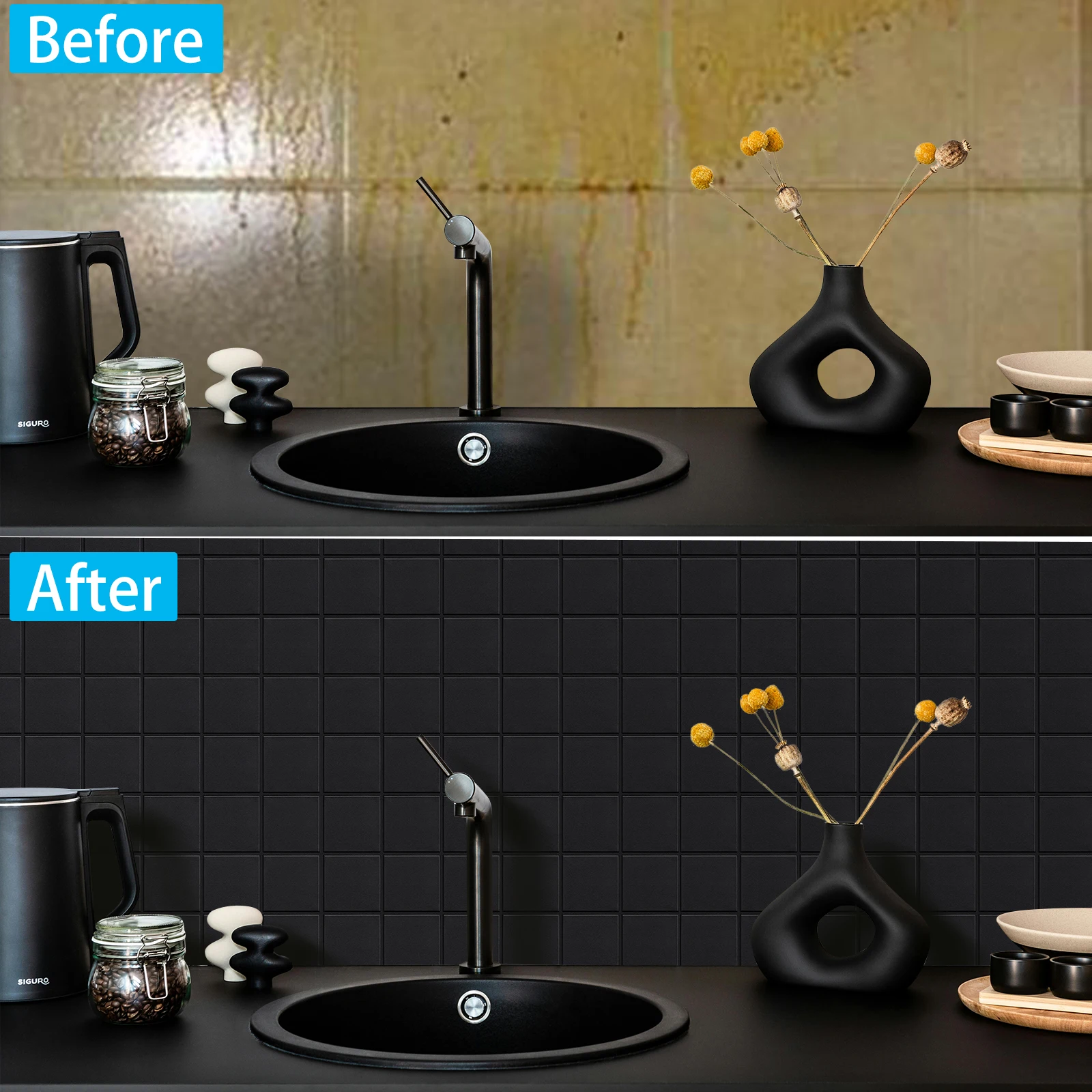 10-sheets Square 3D Kitchen Bathroom Wall Tile Stickers Peel and Sticker Waterproof Wallpaper DIY for Home Backsplash Decor