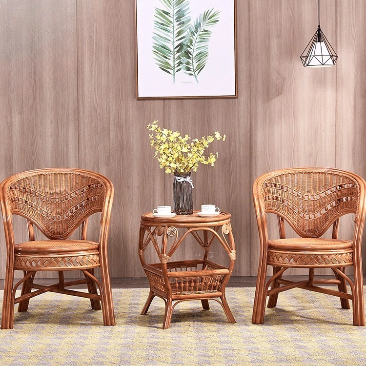 

Manufacturer wholesale natural real rattan chair three-piece set rattanchair balcony tablechair leisure courtyard teng coffee