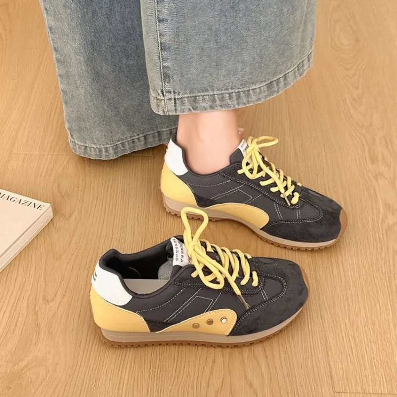 Retro Color Block Sneakers Women Soft Flat Running Shoes Lace Up Multicolor Casual Walking Footwear Outdoor Vintage Trainers view 2