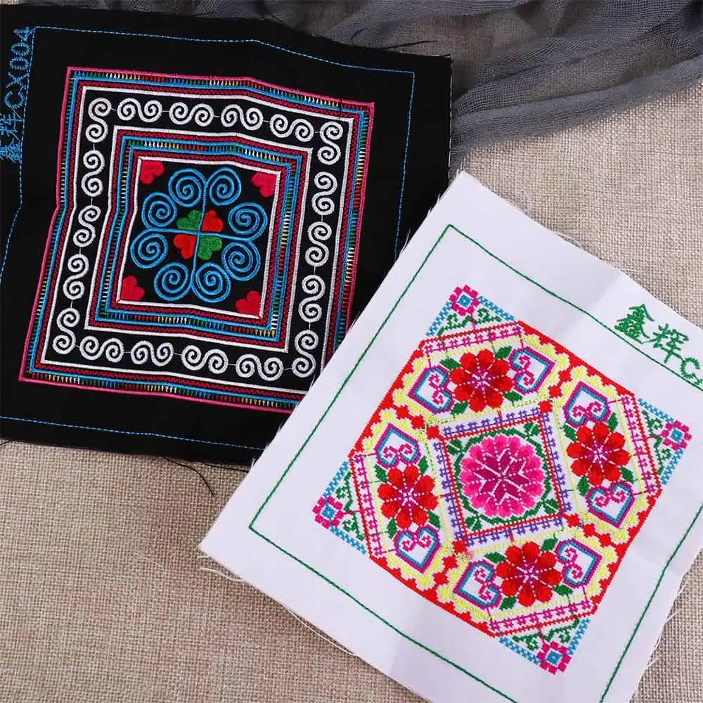 Square Ethnic Style Cloth Patch Flower Pattern Miao Embroidery Clothing Applique Embroidered Fabric Clothing Patch Sewing