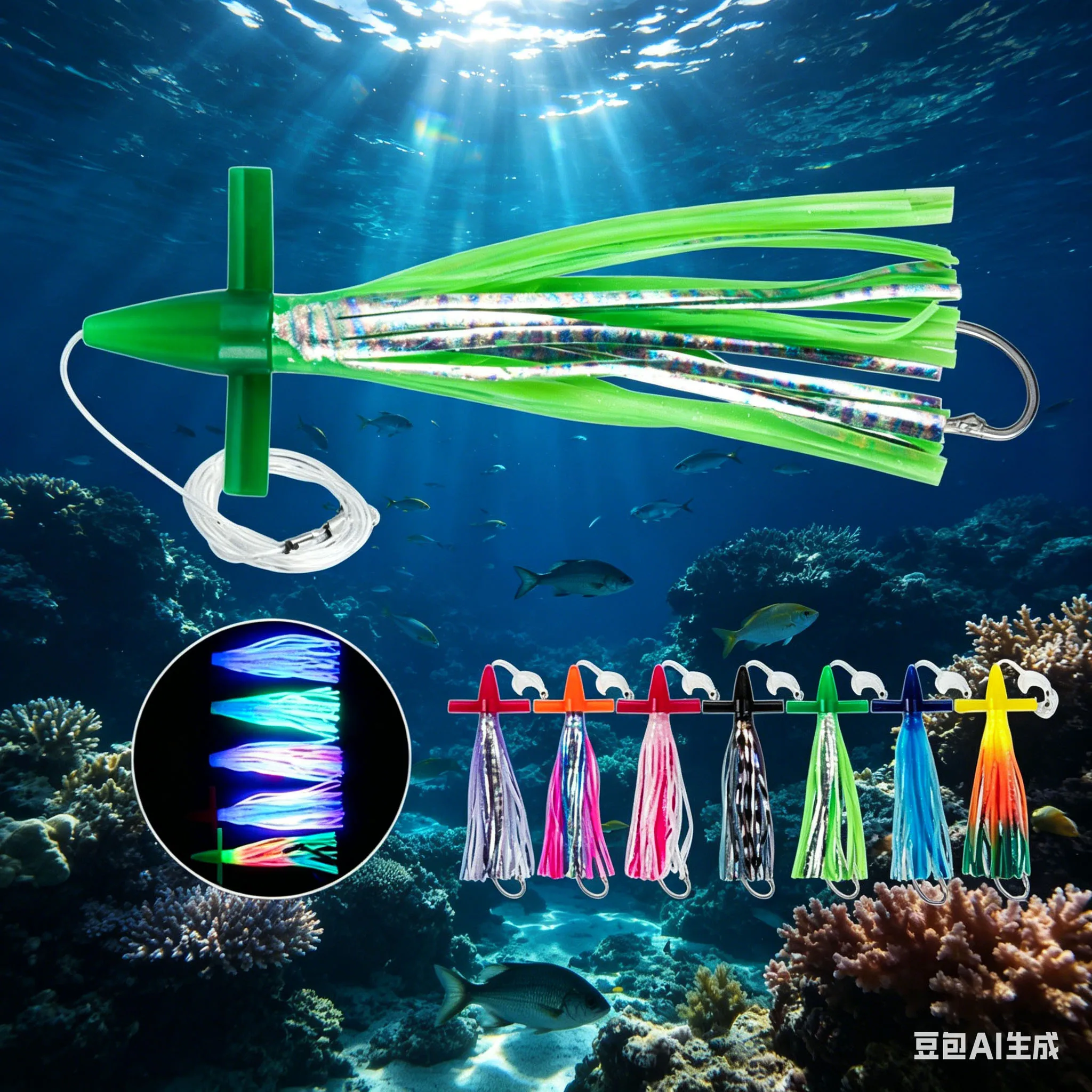 

7/9inches Trolling Lure Squid Hook With Soft Skirt Octopus Wing Head GT Sea Bait For Tuna Mahi Fishing Lures Accessories