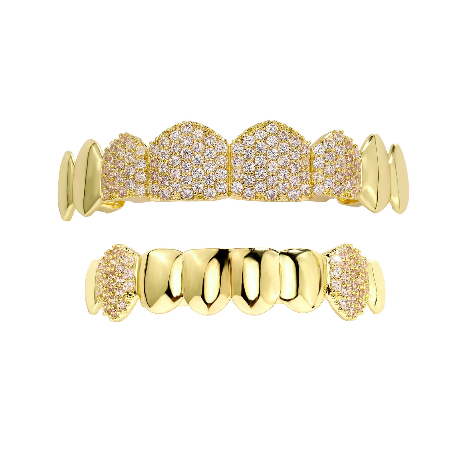 YOUNGX 8/8 أعلى أسفل تشيكوسلوفاكيا حجر الأسنان Grillz الهيب هوب لامعة لامعة الزركون الأسنان قبعات للنساء الرجال المجوهرات هالوين هدية