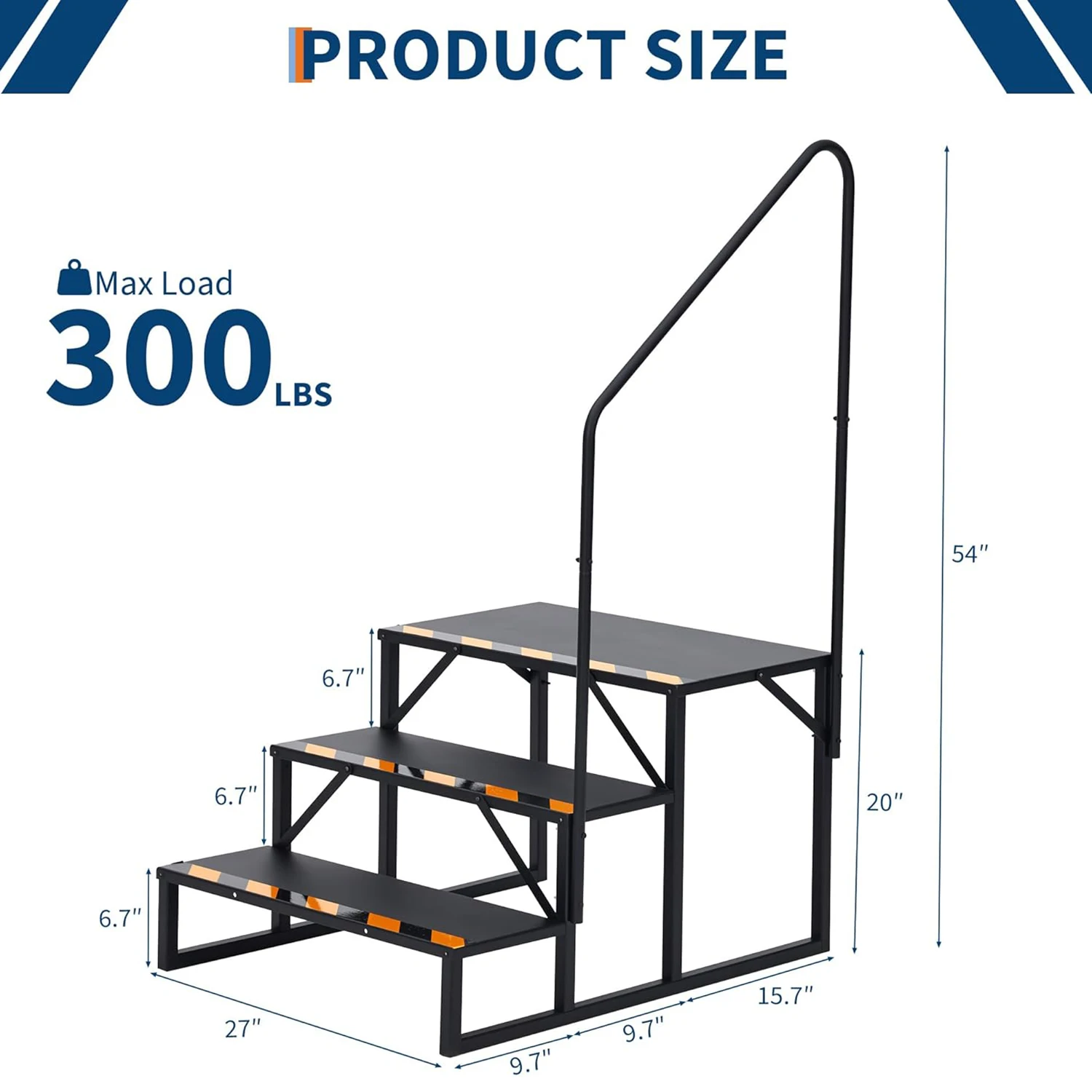3 Step RV Stairs with Handrail,Hot Tub Steps,Outdoor Step Ladder ,Portable Stair for Travel Trailer,Motor Home,Camper and Porch