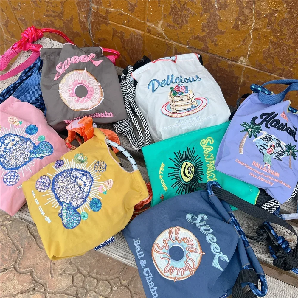 Cute Mini Eco Bags for Women Handbags Cake Embroidery Tote Bag Donut Rabbit Shoulder Bag Candy Color Nylon Clutch Purses Female