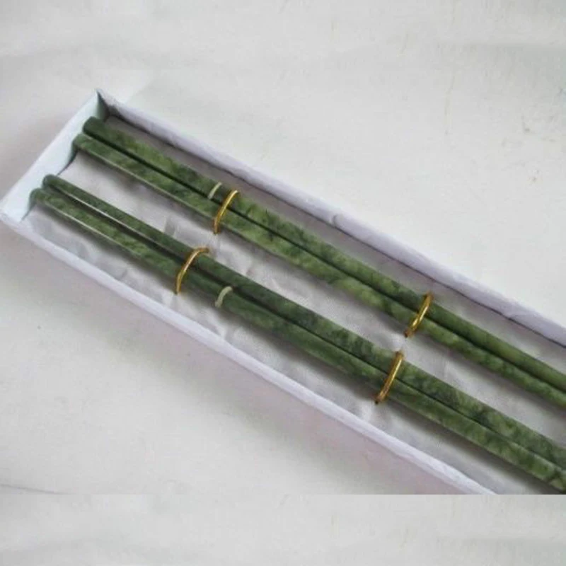 Two pairs of Chinese 100% natural jade sculpted  Kirin chopsticks