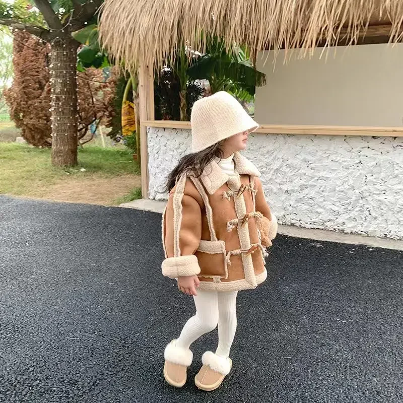 Girls Coat 2023 Plush Warm Kids Tops Casual All-match Korean Version Fashion Winter Clothes for Girls Winter Coat Mixed Colors