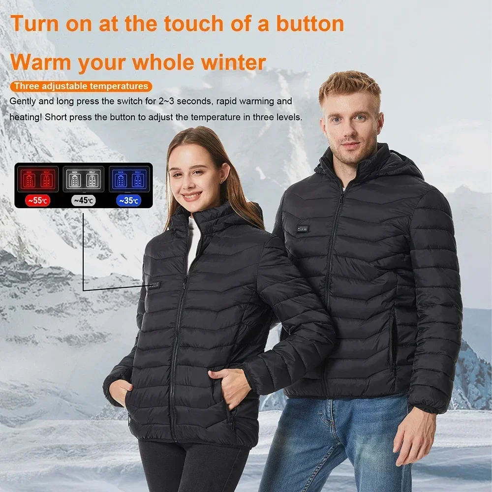 Men's 21 Smart Heated Jacket Autumn Winter Smart USB Electric Heated Outdoor Ski Cold-proof Parka Coat Women's Warm Down Jacket