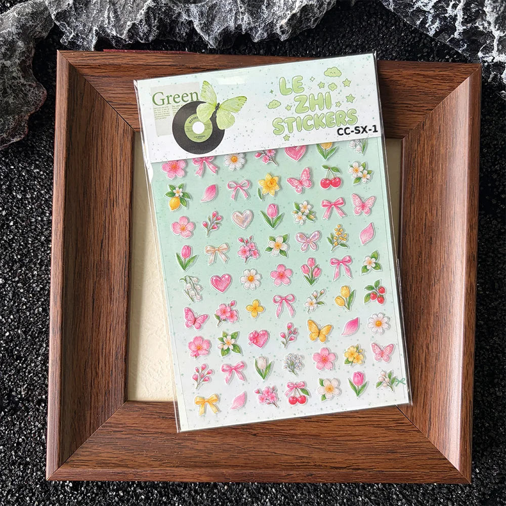 Whimsical Garden Sticker Sheet Flower Butterfly Bow Mushroom Berry Tea Dessert Botanical Journal Scrapbook DIY Craft Stationery
