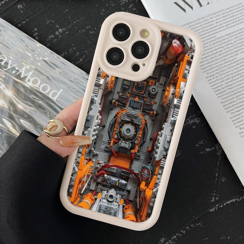 Mechanical built-in Phone Case For iPhone 15 16 Pro Max Cases iPhone 16 15 Pro 13 11 12 14 Pro 7 8 16 Plus Matte Silicone Cover