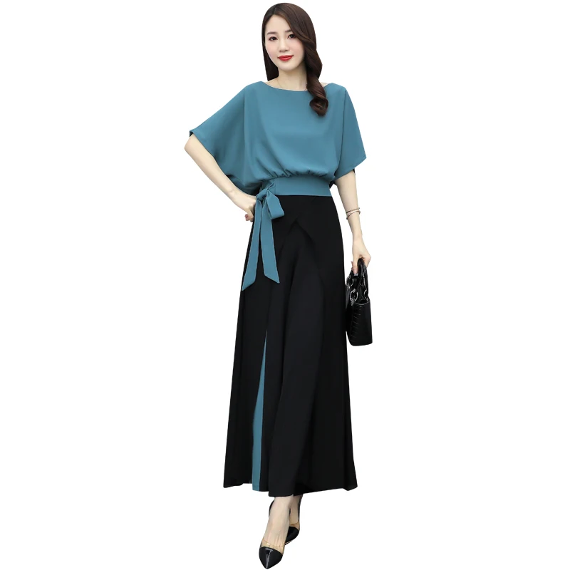 

Wide Leg Pants Suit Women Summer 2024 New Fashion Loose Mother Casual Two-Piece Female Professional Chiffon Two-Piece Culottes