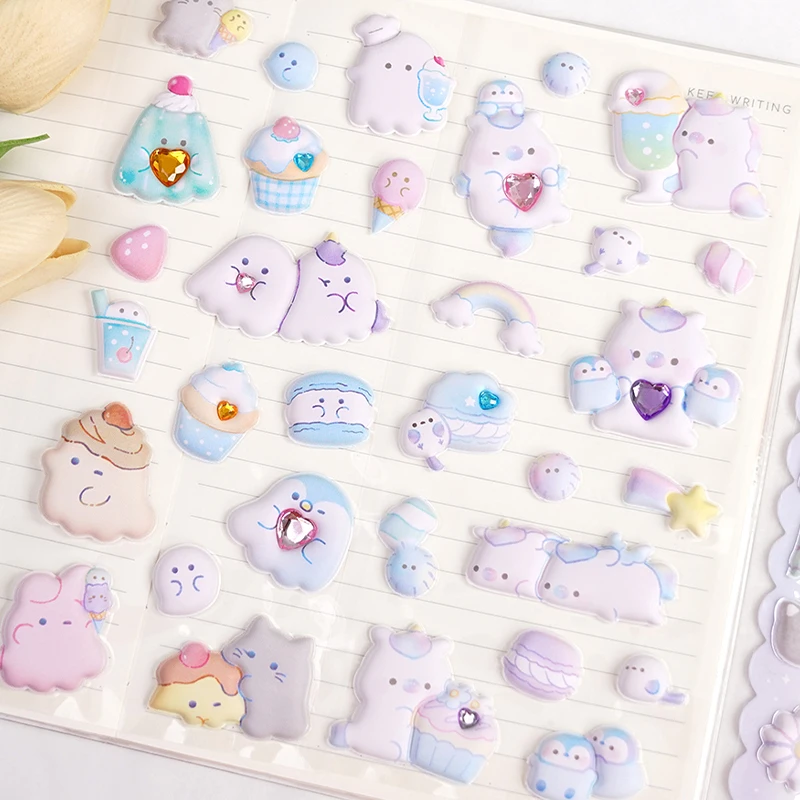 1 pc Random Kawaii Animals Pets with Diamond Puffy 3D Stickers Scrapbooking Diy Journal Cute Stationery Diary Sticker Ablum Gift