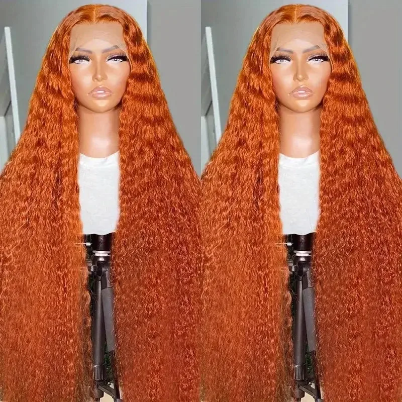 13X6 Orange Ginger Human Hair Lace Front Wigs Curly Wigs for Black Women 200% Density Water Wave Lace Frontal Wigs Pre Plucked