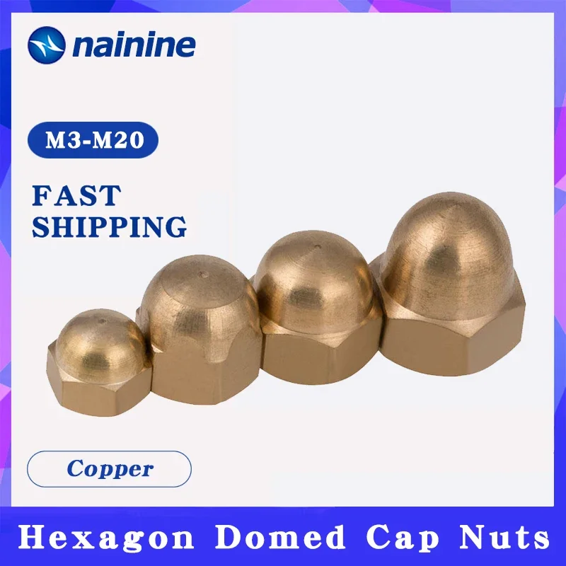 

5-200Pc Brass Acorn Nut Cap Hex Nuts Decorative Dome Head Cover Semicircle M3-M24