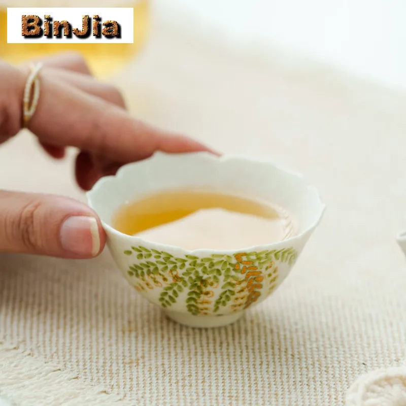 50 مللي رش الذهب رسمت باليد زهرة الوستارية فنجان الشاي زن وعاء الشاي القدح الشاي تذوق العطر كوب تشازان ماستر أكواب طقم شاي #2