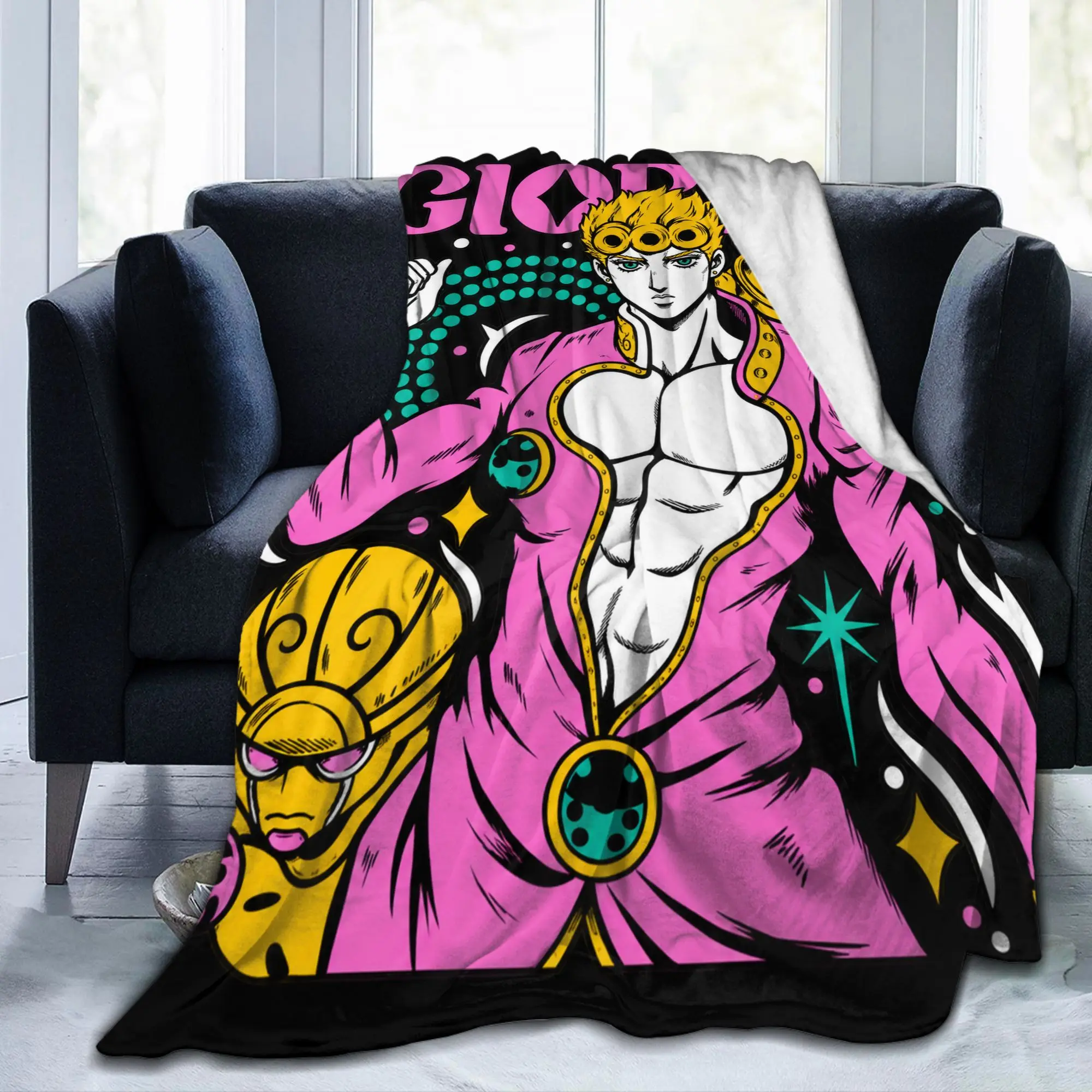 Jojo's Bizarre Adventure Giorno Giovanna Golden Soft Blanket Plush Bedding Throws Bedroom Flannel Bedspread Sofa Bed Cover