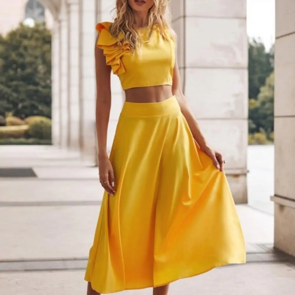 Summer Long Dress Sets Women Two Piece Set Holiday Sexy Tops And Yellow Skirt Suit Boho Off Shoulder Dress Vestido De Mujer