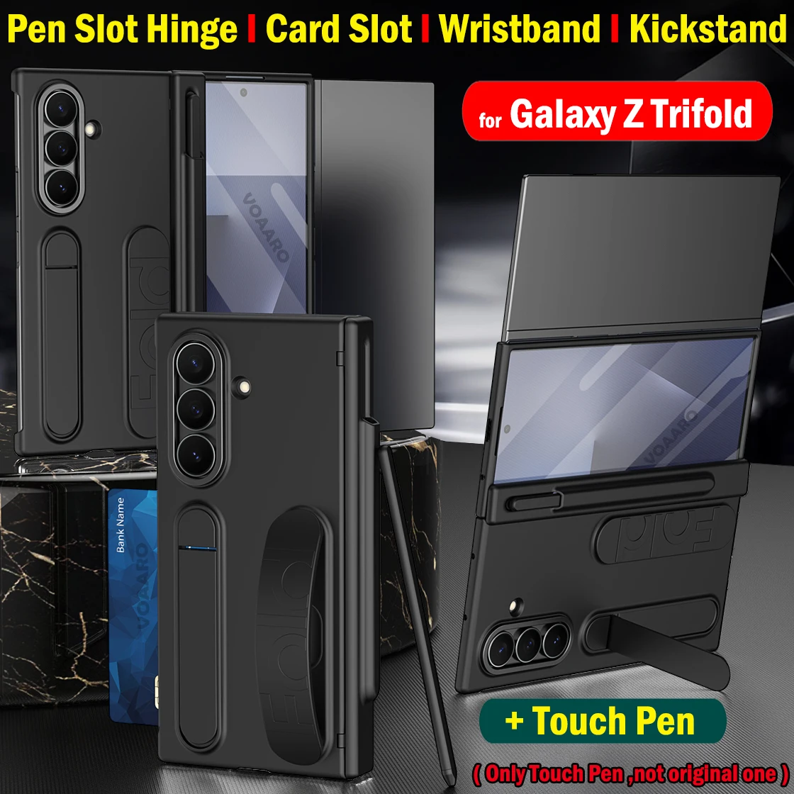 

Card Slot Funda for Samsung Galaxy Z TriFold Case with Touch Pen for Samsung Z TriFold Pen Slot Hinge Case Wristband Stand Capa