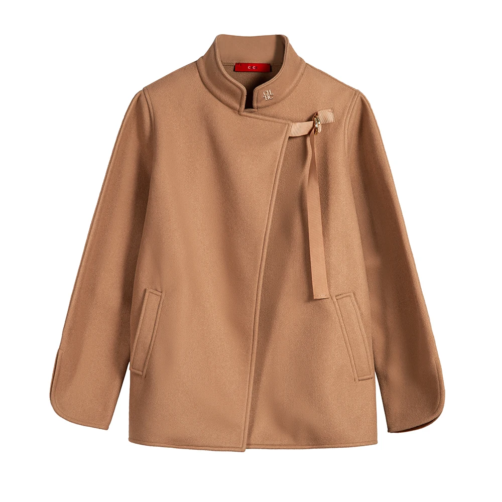 2023Short Jackets Ladies Blends High Street Winter Woolen Coats Pockets Solid Loose New Women\'s Woolen Short Coat