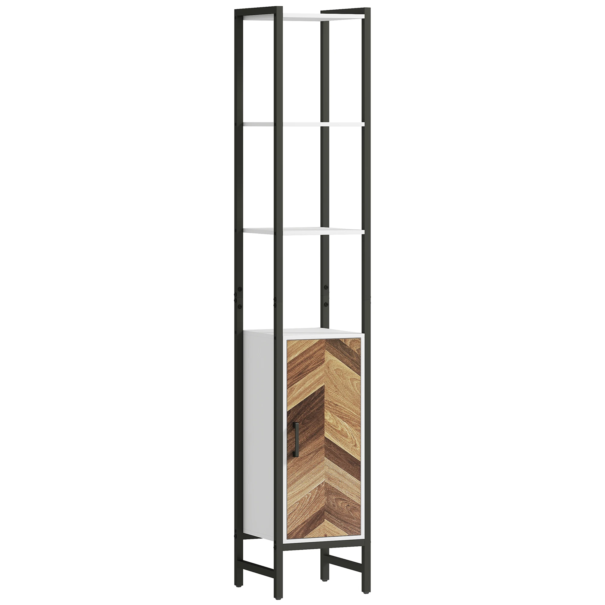 HOMCOM Columna de Baño con 3 Estantes Abiertos 30x30x170 cm Blanco y Nogal