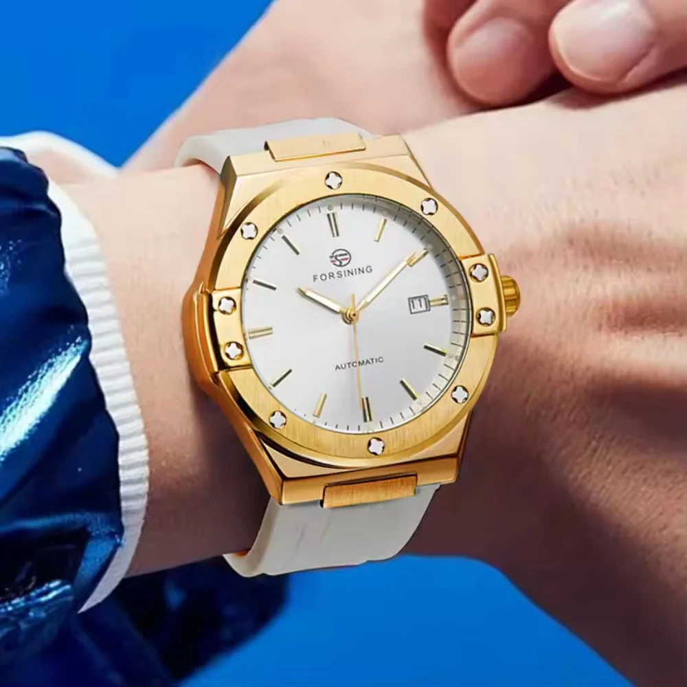 

Cross-Border Popular Automatic Mechanical Watch, Men's Watch with Round Case, Calendar Window, Silicone Strap, Waterproof, Durable, Fashionable Watch, Business Casual Light Luxury Watch